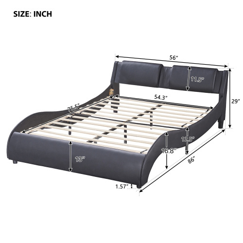Full Size Upholstered Faux Leather Platform Bed With LED Light Bed Frame With Slatted - Black - Image 9